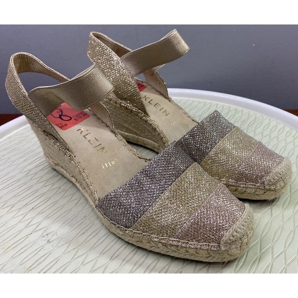 Anne Klein Iflex Akandreas Womens Metallic Wedge Sandal Espadrille Dress Shoes 8